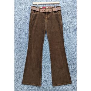 Y2K Hollister Low Rise Corduroy Bootcut Pants Size 5 Beaded Belt Preppy Brown